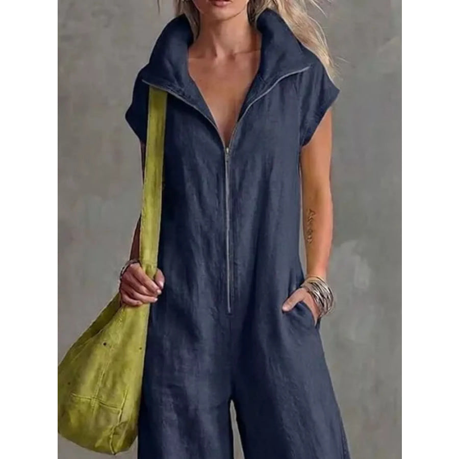 Full Size Zip Front Sleeveless Jumpsuit Plus Size Apparel and Accessories