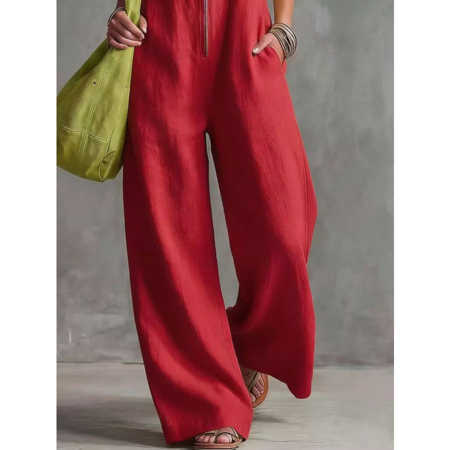 Full Size Zip Front Sleeveless Jumpsuit Plus Size Apparel and Accessories