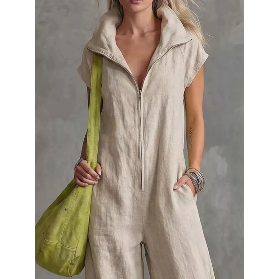Full Size Zip Front Sleeveless Jumpsuit Plus Size Apparel and Accessories