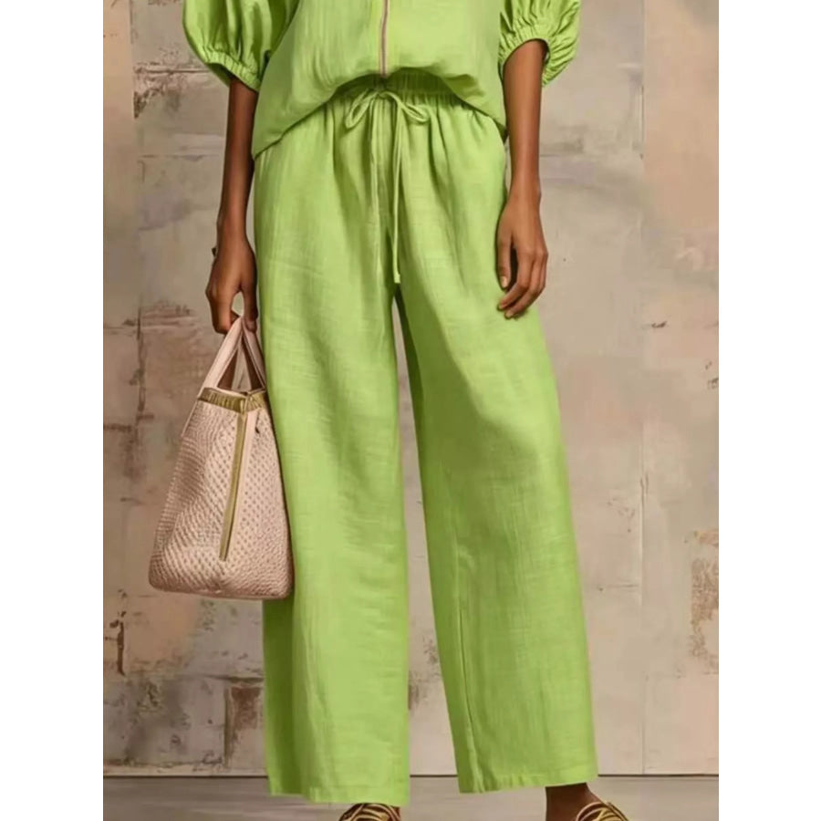 Full Size Zip-Front Top and Wide-Leg Pants Set Plus Apparel Accessories