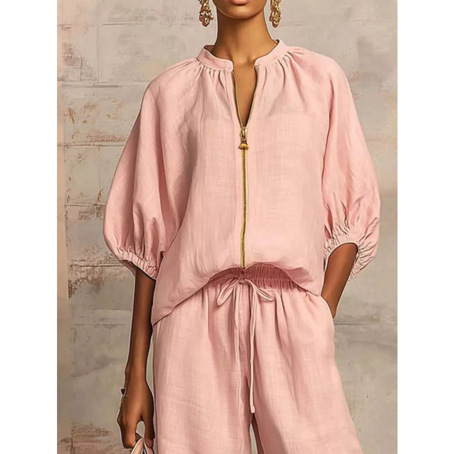 Full Size Zip-Front Top and Wide-Leg Pants Set Plus Apparel Accessories