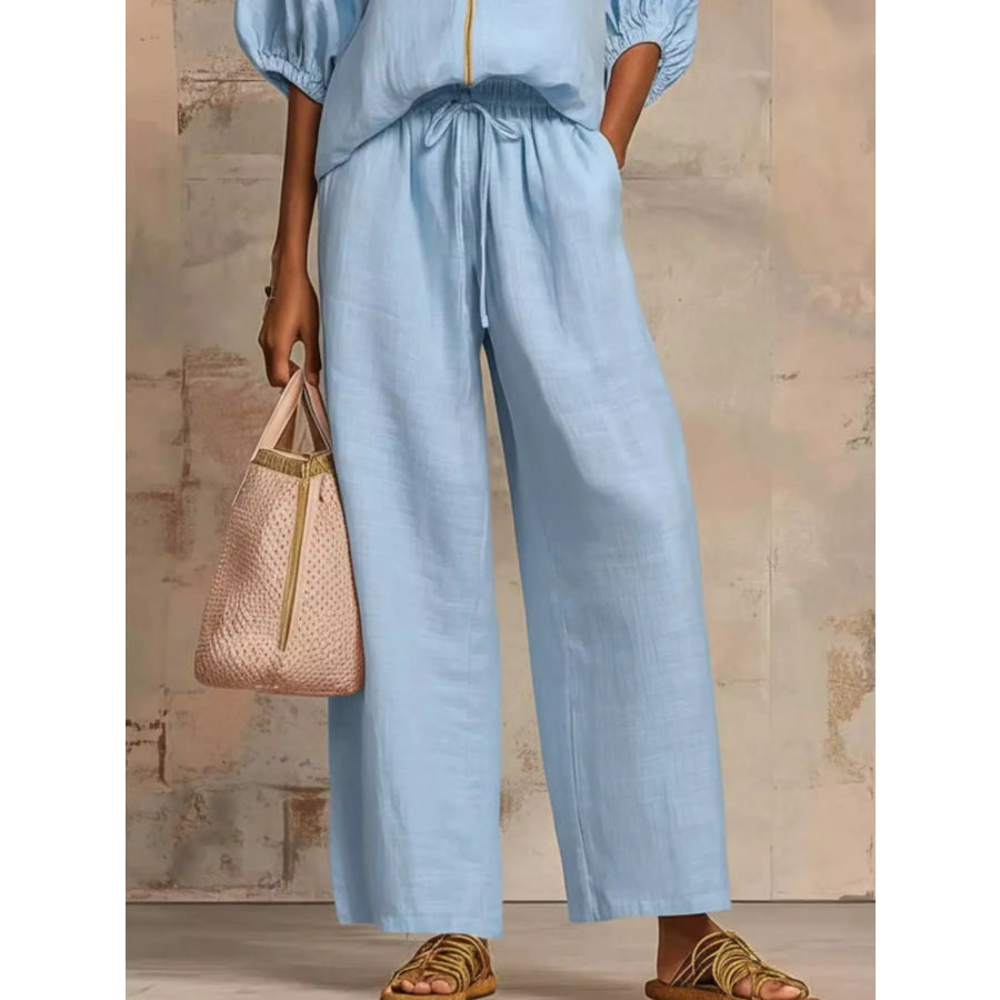 Full Size Zip-Front Top and Wide-Leg Pants Set Plus Apparel Accessories
