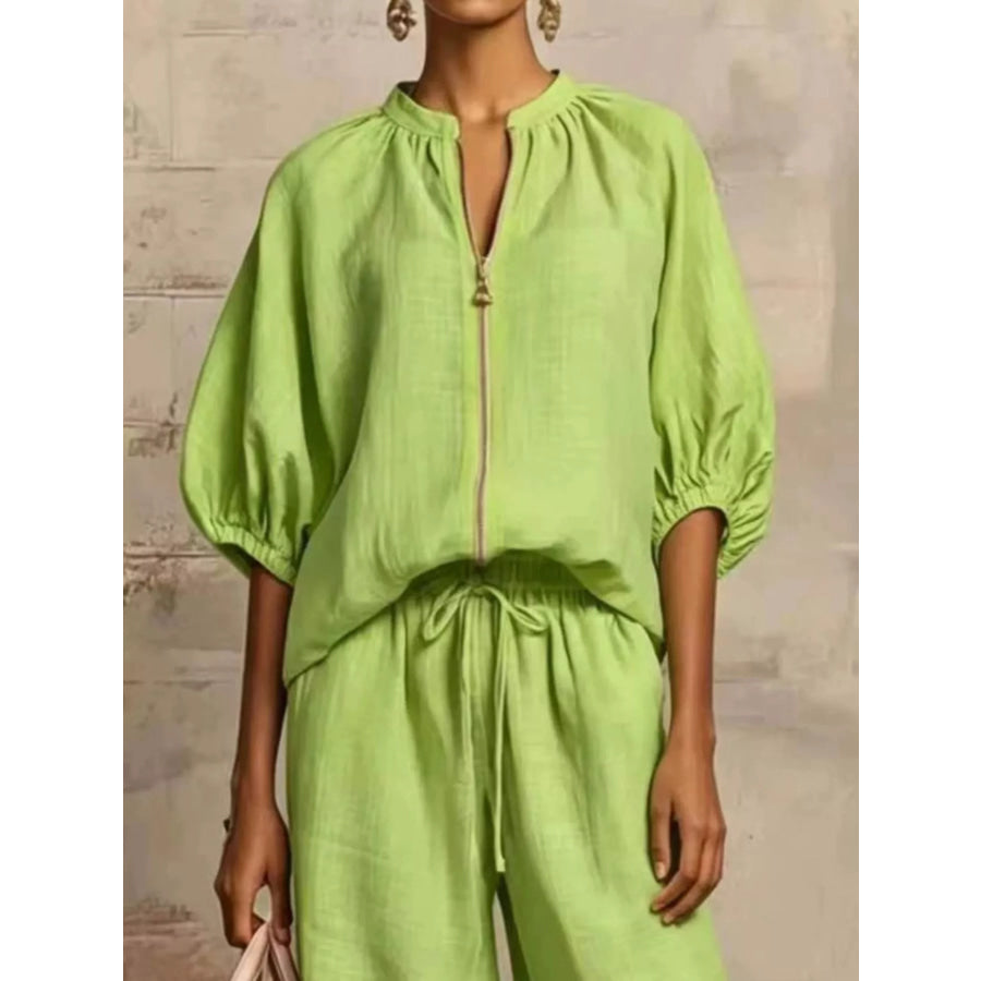 Full Size Zip-Front Top and Wide-Leg Pants Set Plus Apparel Accessories