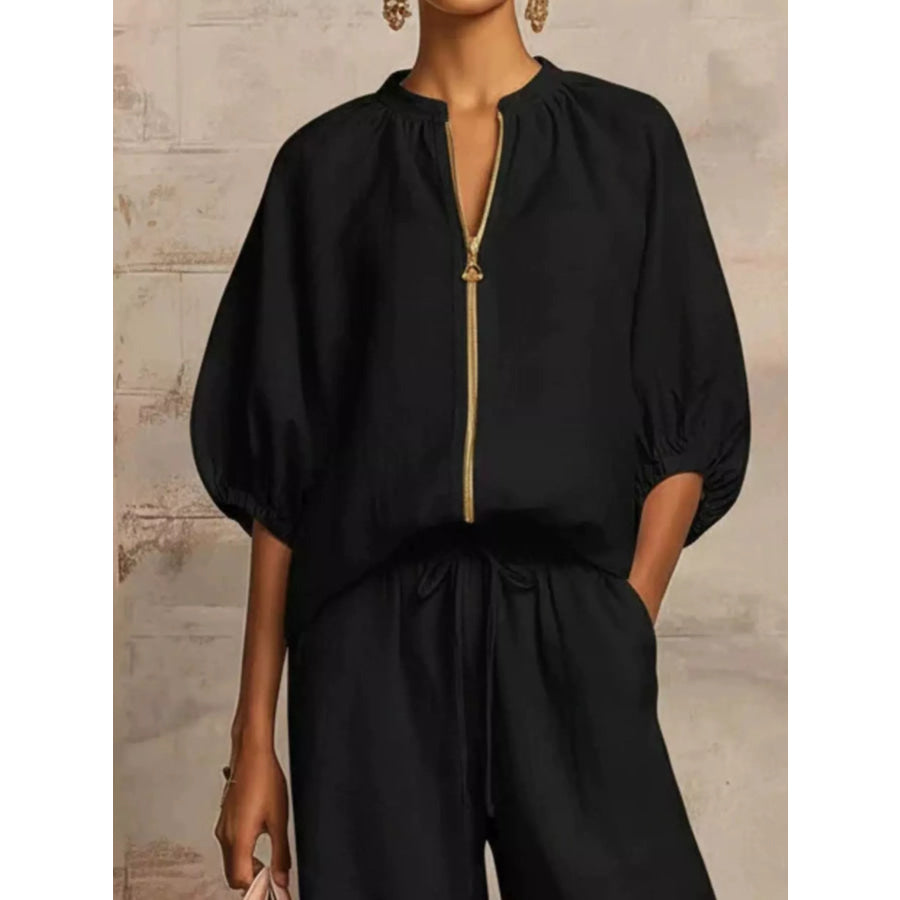 Full Size Zip-Front Top and Wide-Leg Pants Set Plus Apparel Accessories