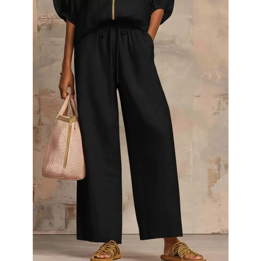 Full Size Zip-Front Top and Wide-Leg Pants Set Plus Apparel Accessories