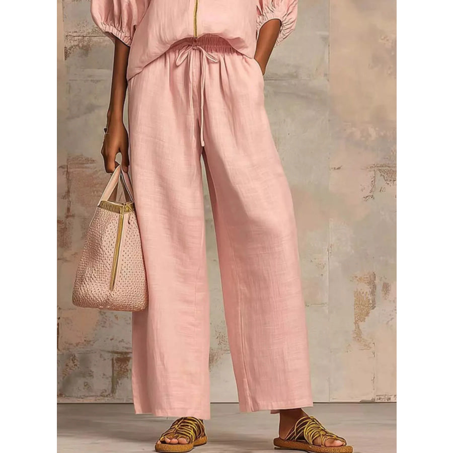 Full Size Zip-Front Top and Wide-Leg Pants Set Plus Apparel Accessories