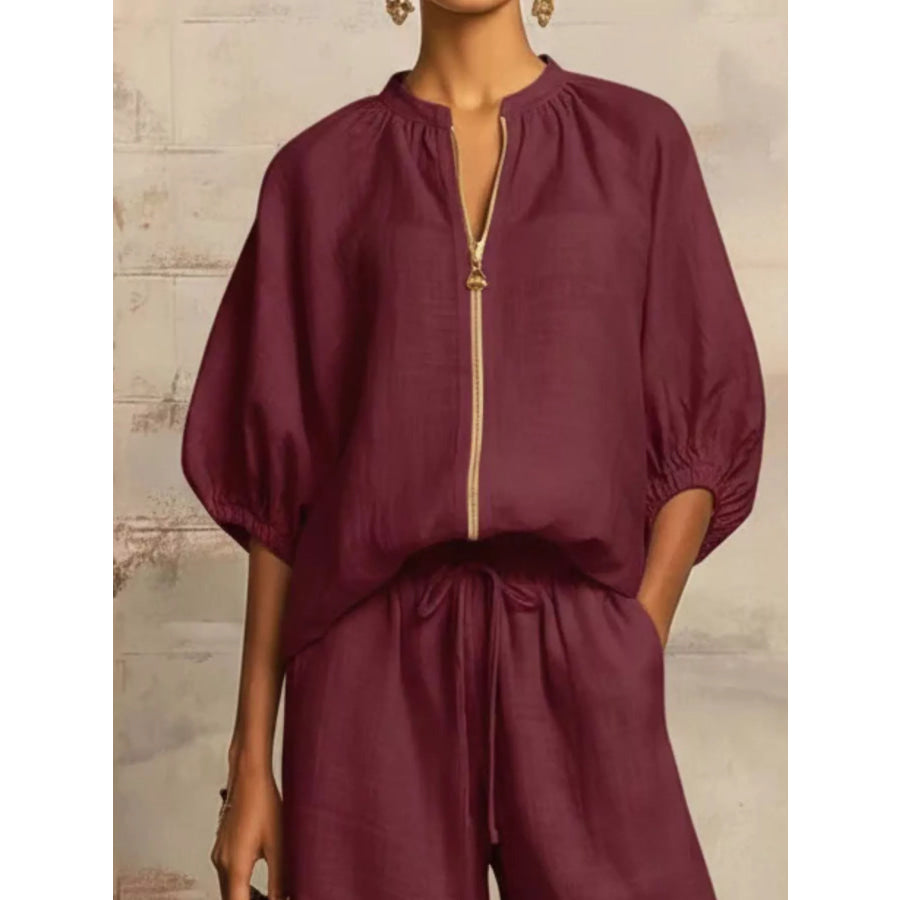 Full Size Zip-Front Top and Wide-Leg Pants Set Plus Apparel Accessories