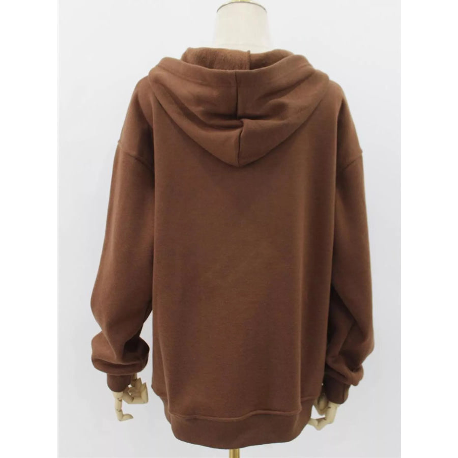 Full Size Zip-Up Dropped Shoulder Hoodie Plus Apparel and Accessories