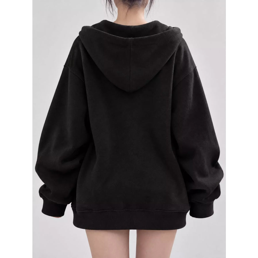 Full Size Zip-Up Dropped Shoulder Hoodie Plus Apparel and Accessories
