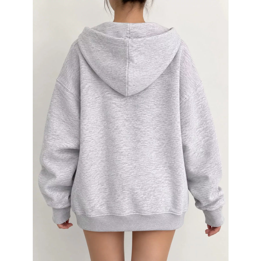 Full Size Zip-Up Dropped Shoulder Hoodie Plus Apparel and Accessories