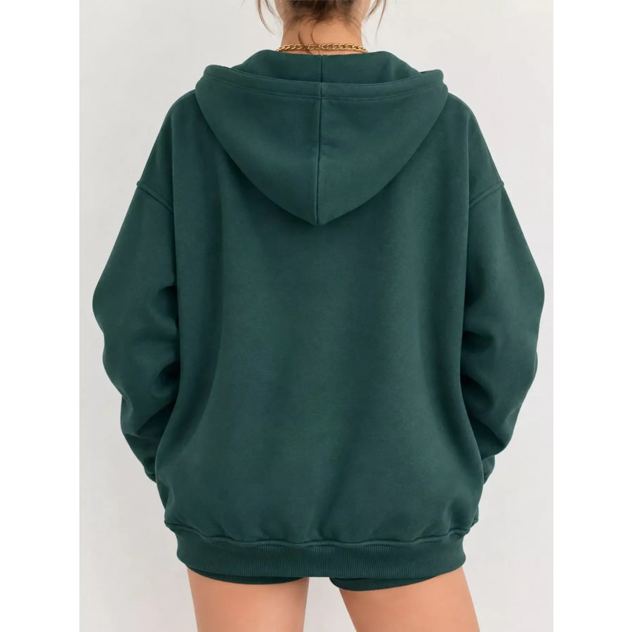 Full Size Zip-Up Dropped Shoulder Hoodie Plus Apparel and Accessories