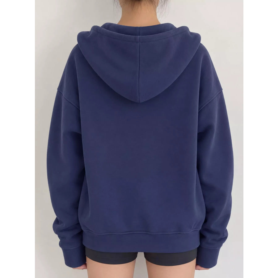 Full Size Zip-Up Dropped Shoulder Hoodie Plus Apparel and Accessories