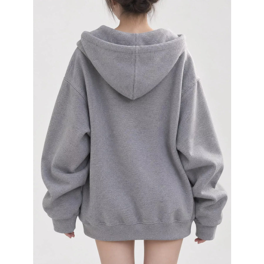 Full Size Zip-Up Dropped Shoulder Hoodie Plus Apparel and Accessories