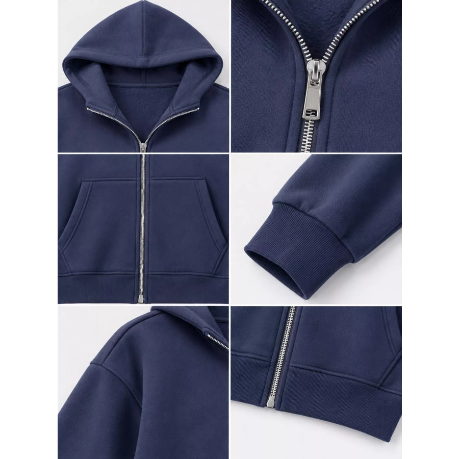 Full Size Zip-Up Dropped Shoulder Hoodie Plus Apparel and Accessories