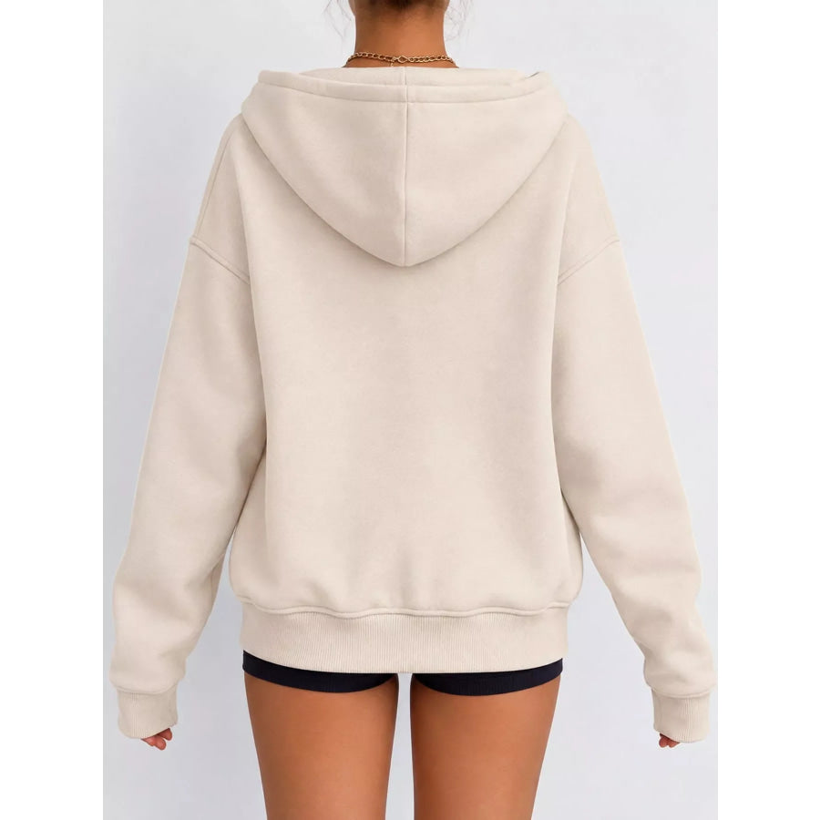 Full Size Zip-Up Dropped Shoulder Hoodie Plus Apparel and Accessories