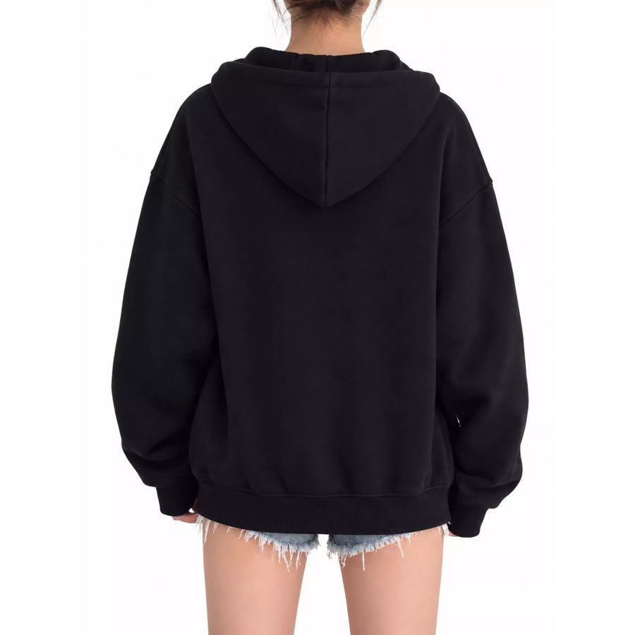 Full Size Zip-Up Dropped Shoulder Hoodie Plus Apparel and Accessories