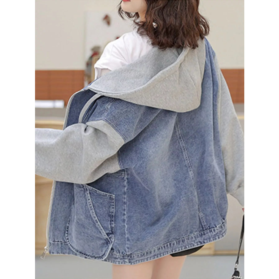 Full Size Zip Up Hooded Denim Jacket Plus Apparel and Accessories