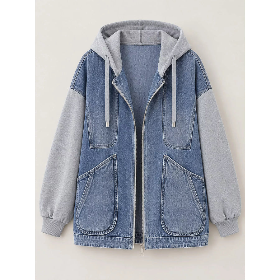 Full Size Zip Up Hooded Denim Jacket Plus Apparel and Accessories