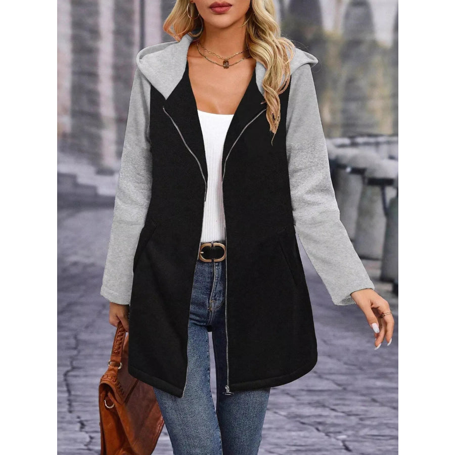 Full Size Zip Up Hooded Longline Outerwear Plus Size Apparel and Accessories