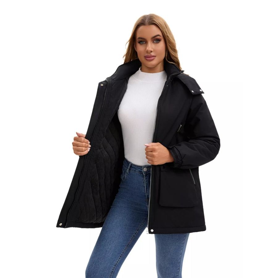 Full Size Zip Up Hooded Parka Outerwear Plus Size Apparel and Accessories