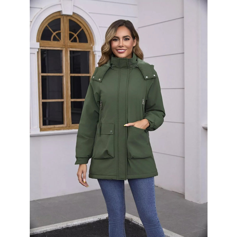 Full Size Zip Up Hooded Parka Outerwear Plus Size Apparel and Accessories