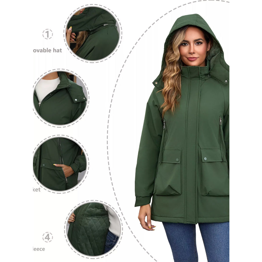 Full Size Zip Up Hooded Parka Outerwear Plus Size Apparel and Accessories