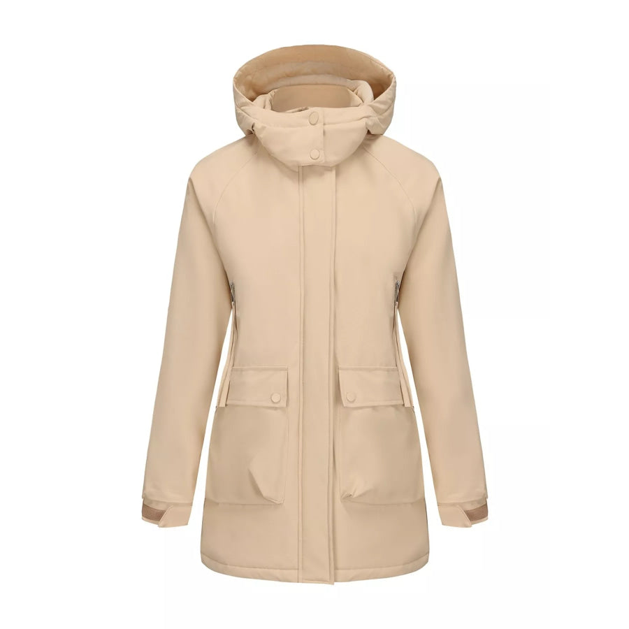 Full Size Zip Up Hooded Parka Outerwear Plus Size Beige / S Apparel and Accessories