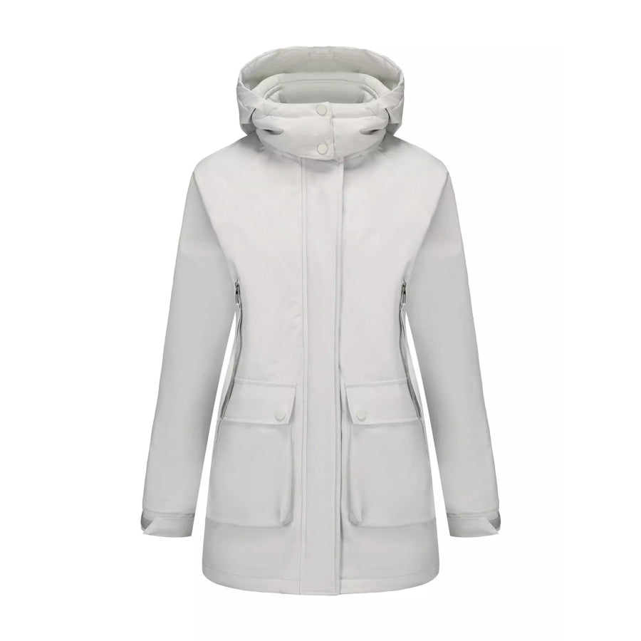 Full Size Zip Up Hooded Parka Outerwear Plus Size Gray/white / S Apparel and Accessories