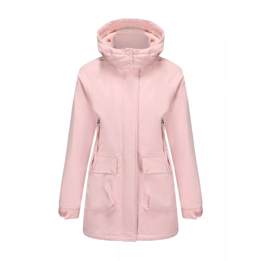 Full Size Zip Up Hooded Parka Outerwear Plus Size Pink / S Apparel and Accessories