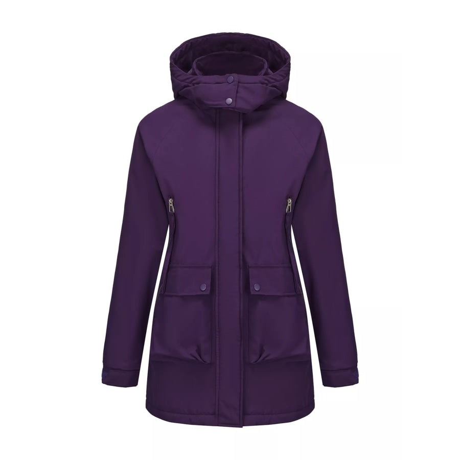 Full Size Zip Up Hooded Parka Outerwear Plus Size Purple / S Apparel and Accessories