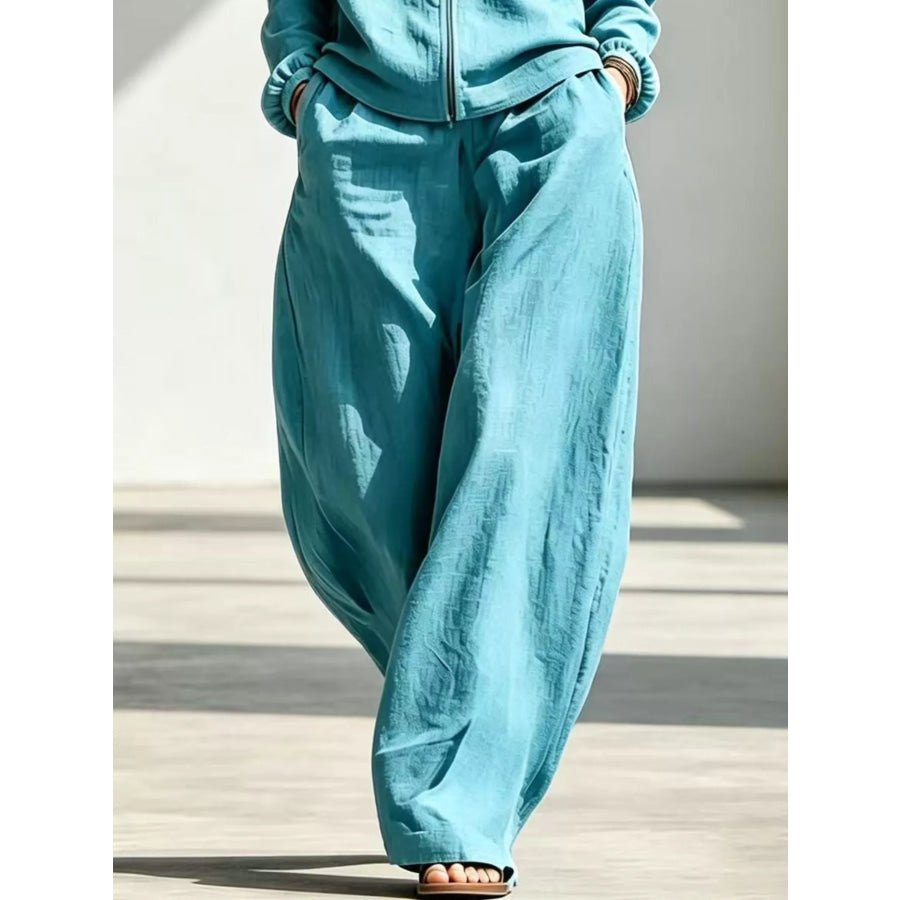 Full Size Zip-Up Jacket and Wide-Leg Pants Set Plus Apparel Accessories