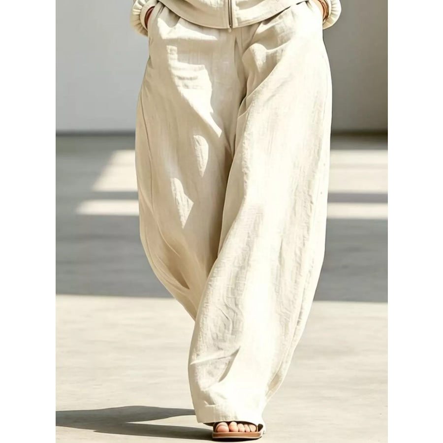 Full Size Zip-Up Jacket and Wide-Leg Pants Set Plus Apparel Accessories