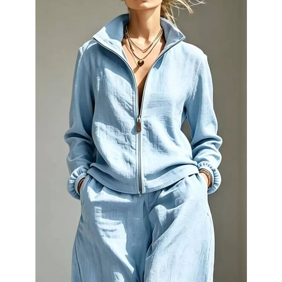 Full Size Zip-Up Jacket and Wide-Leg Pants Set Plus Apparel Accessories