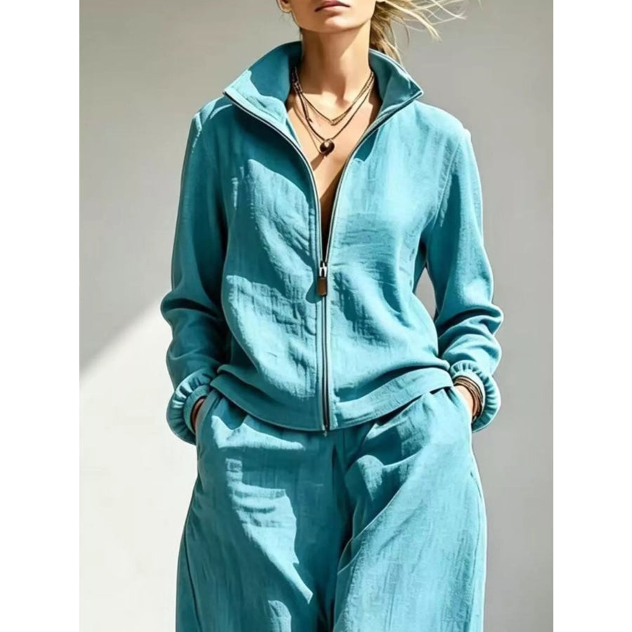 Full Size Zip-Up Jacket and Wide-Leg Pants Set Plus Apparel Accessories