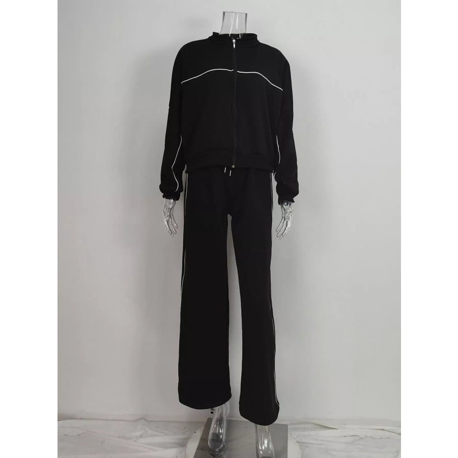 Full Size Zip-Up Jacket and Wide-Leg Pants Set Plus Apparel Accessories