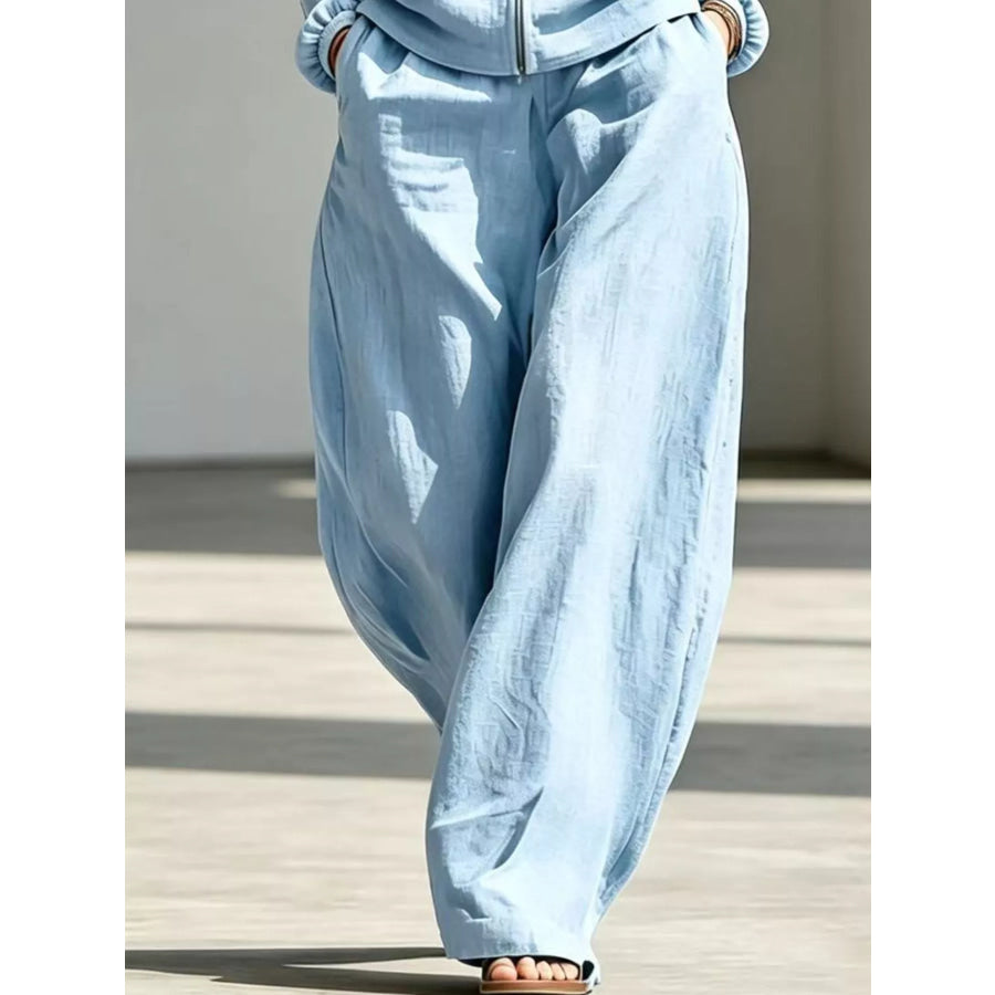 Full Size Zip-Up Jacket and Wide-Leg Pants Set Plus Apparel Accessories