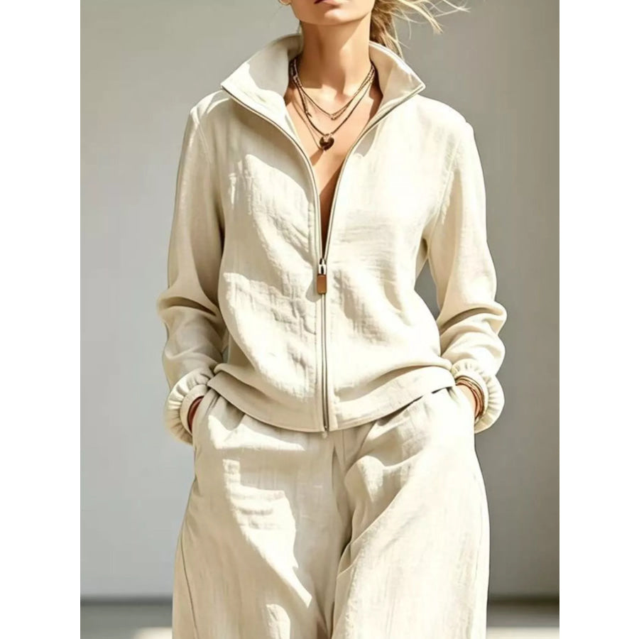 Full Size Zip-Up Jacket and Wide-Leg Pants Set Plus Apparel Accessories