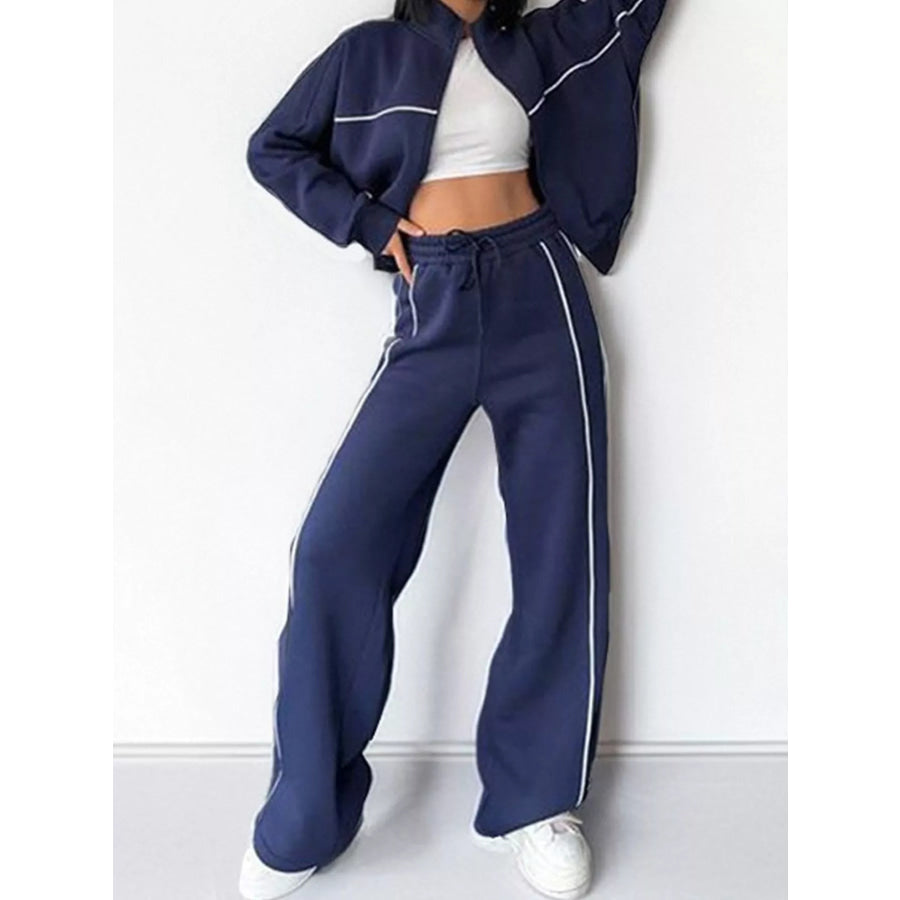 Full Size Zip-Up Jacket and Wide-Leg Pants Set Plus Blue / S Apparel Accessories