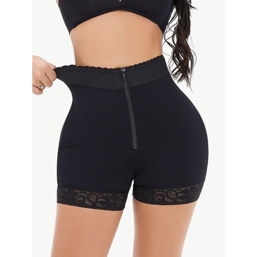 Full Size Zip-Up Lace Trim Shaping Shorts Black / S