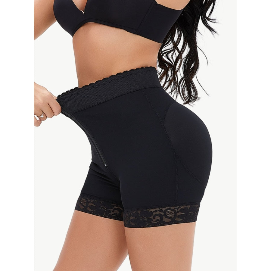 Full Size Zip-Up Lace Trim Shaping Shorts