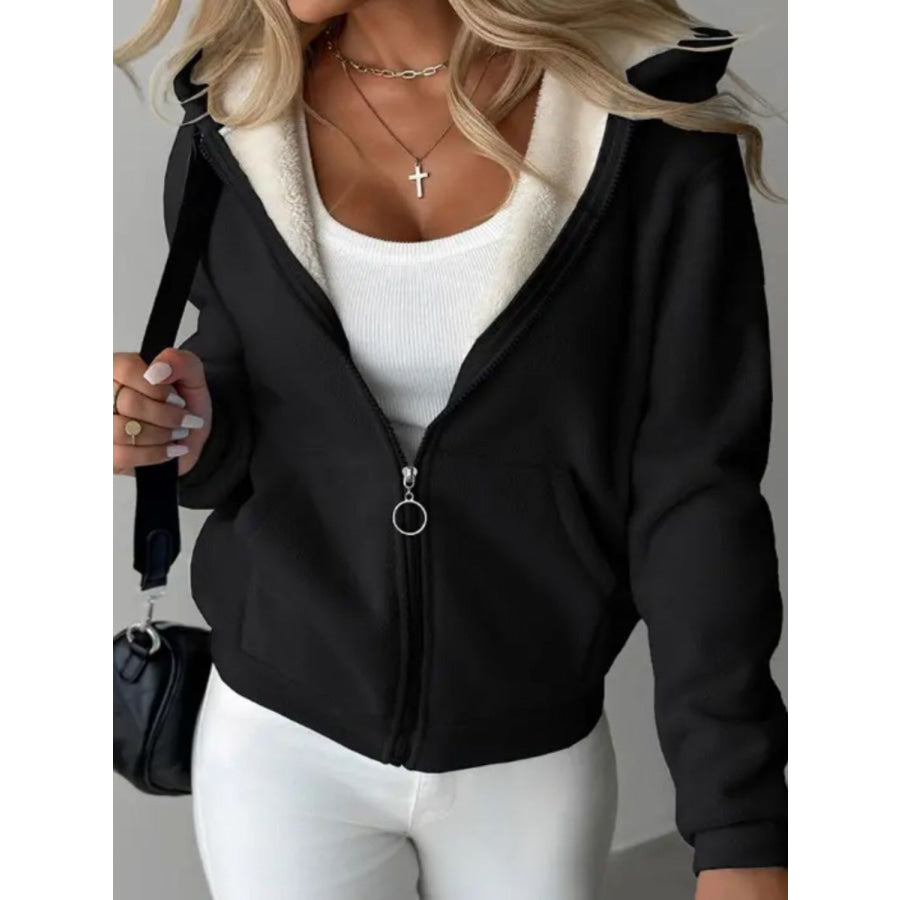 Full Size Zip Up Long Sleeve Hooded Outerwear Apparel and Accessories