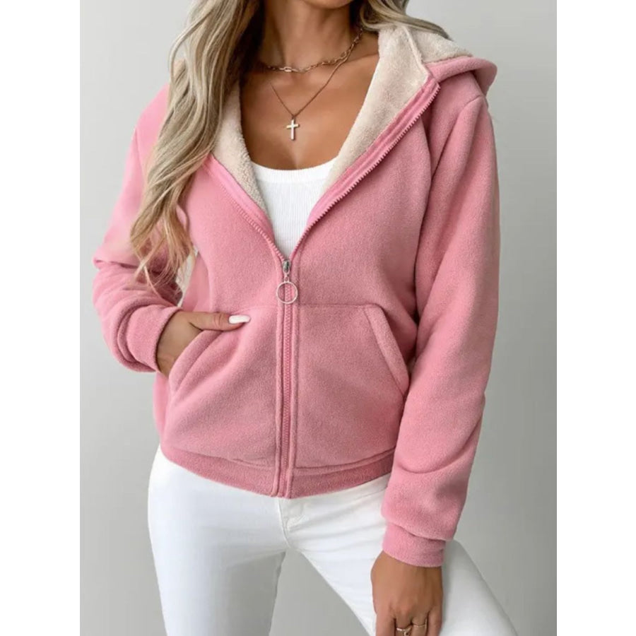 Full Size Zip Up Long Sleeve Hooded Outerwear Apparel and Accessories