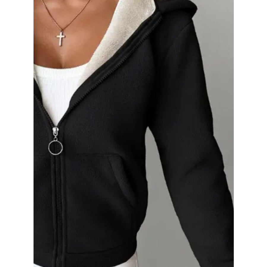 Full Size Zip Up Long Sleeve Hooded Outerwear Apparel and Accessories