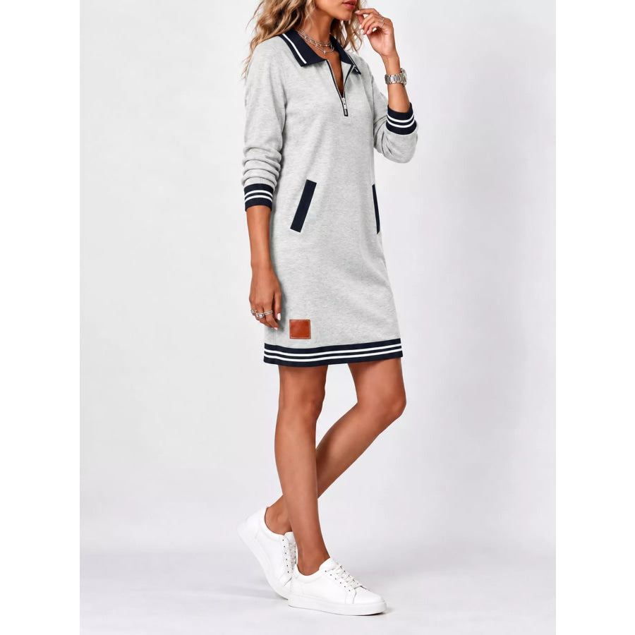 Full Size Zip-Up Polo Collar Knit Dress Plus Apparel and Accessories