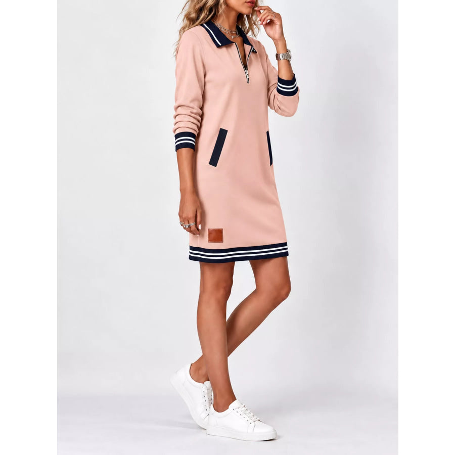Full Size Zip-Up Polo Collar Knit Dress Plus Apparel and Accessories