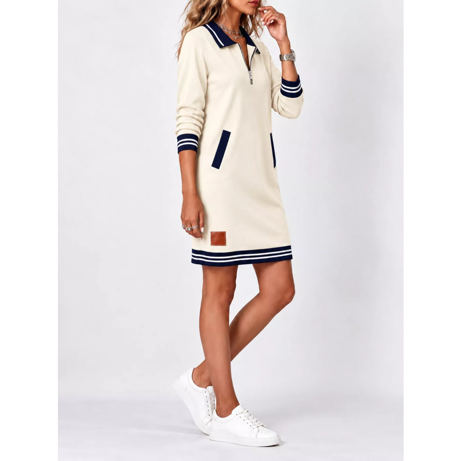 Full Size Zip-Up Polo Collar Knit Dress Plus Apparel and Accessories