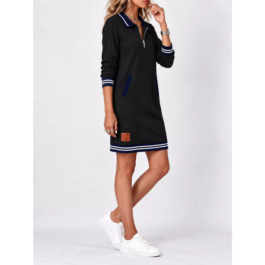 Full Size Zip-Up Polo Collar Knit Dress Plus Apparel and Accessories