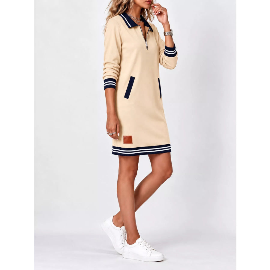 Full Size Zip-Up Polo Collar Knit Dress Plus Apparel and Accessories