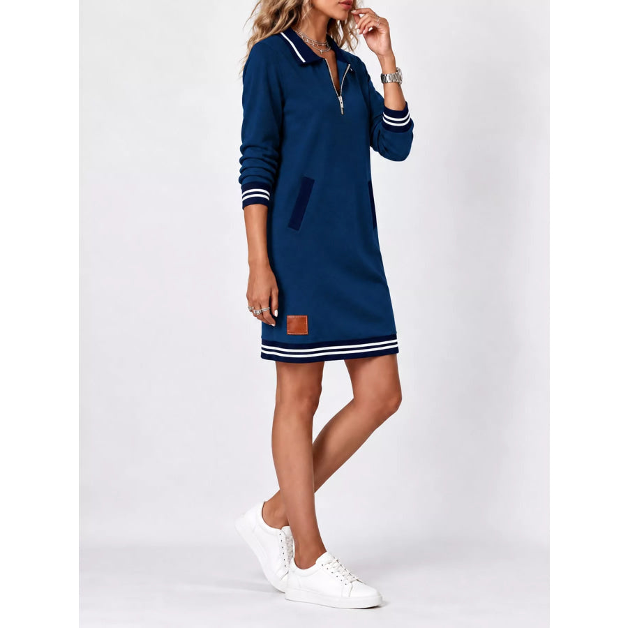 Full Size Zip-Up Polo Collar Knit Dress Plus Apparel and Accessories