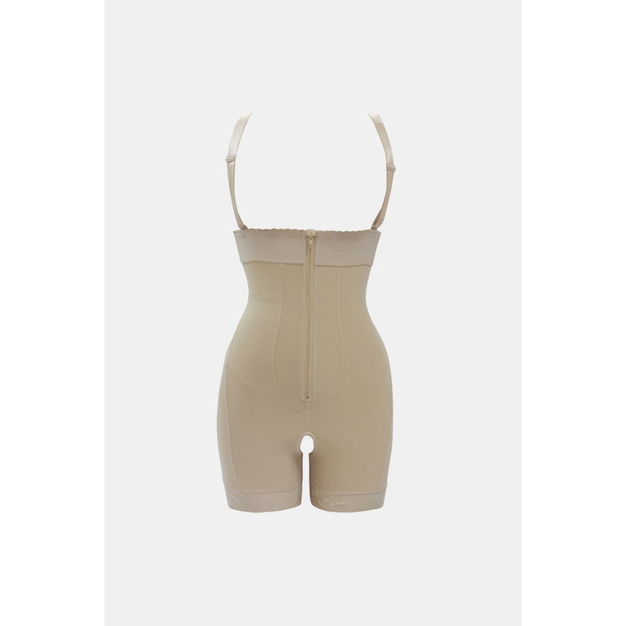 Full Size Zip Up Under-Bust Shaping Bodysuit Tan / S